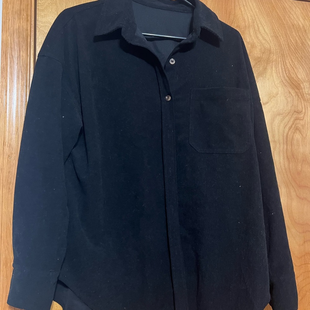 Black Corduroy Button-Up Shirt